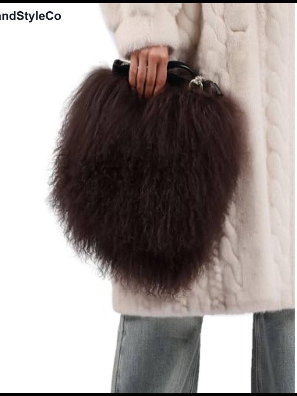 Real Curly Mongolian Fur Crossbody Bag Adjustable Chain Strap - Picture 4 of 6